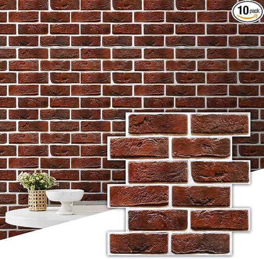 Commomy Faux Brick Wall Panels Peel and Stick Thin PVC 10 Pcs 11.8" x 11.8" | Small Size Thin PVC Quick Wall Covering Home Decor for Kitchen,Fireplace,Home Office (Covers 9.7 sq.ft) by CommomyDecor