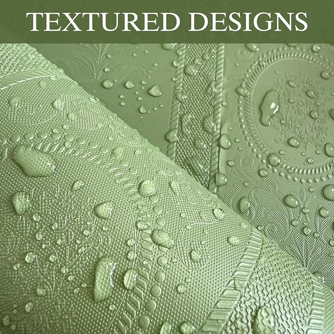 JiffDiff Green 3D Embossed Textured Peel Stick Wallpaper 17.3"x1200" | Removable Renter Friendly Contact Paper, Waterproof Self Adhesive Wallpaper for Bedroom, Bathroom, Decor,144 sq. - Image 7