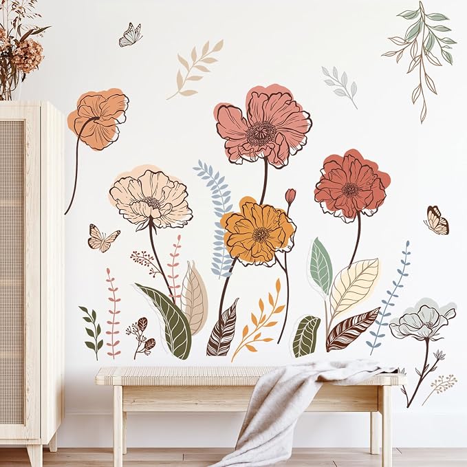 wondever Boho Flower Wall Decals Wildflower Floral Grass Wall Stickers | Peel and Stick, Removable, Wall Art Decals, Wall Decoration, Living Room Bedroom, Office Sofa TV Home Wall Decor - Image 3