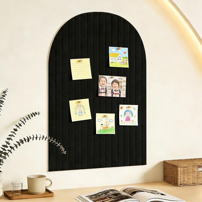 Large Arched Felt Bulletin Board, Sized 36" x 24" for Office & Wall Decor – 6 Customizable Adhesive Tiles with Pins are Perfect to Display Your Photos (Black) by Unknown