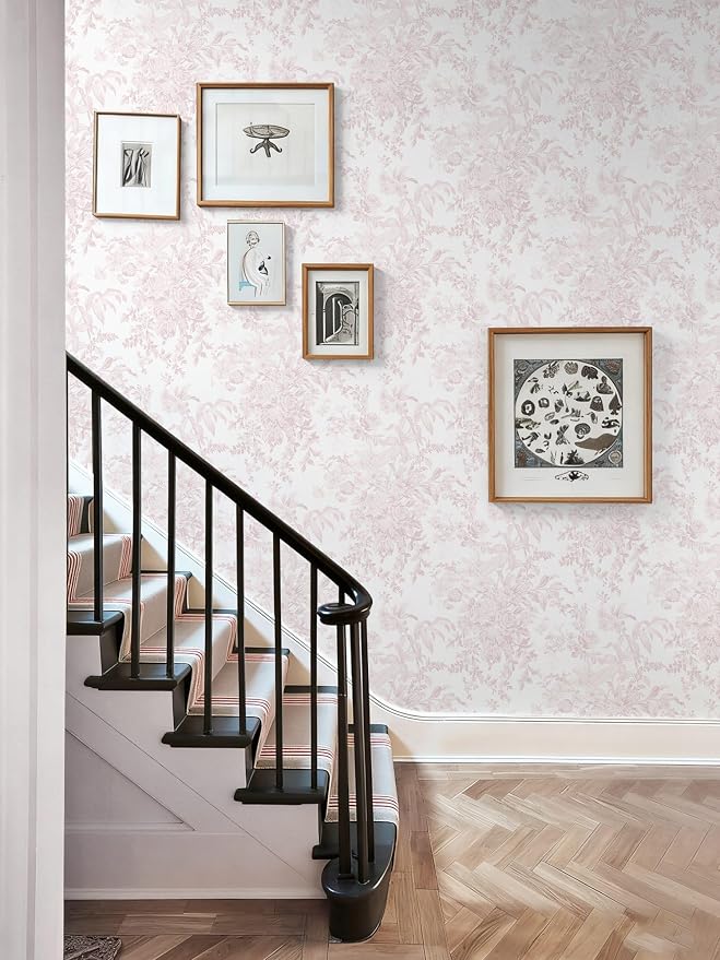Heroad Pink Peel and Stick Wallpaper Vintage Floral Contact Paper Boho Flower Removable Wall Paper Self Adhesive Stick On Wallpaper for Girls Bedroom Bathroom Renter Friendly Vinyl Roll 17.3''X196'' - Image 7