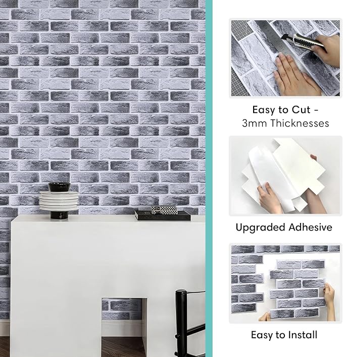 Commomy 3D Wall Panels Peel and Stick Faux Brick 10 Pcs 11.8" x 11.8" | Small Size Thin PVC Brick Wallpaper Tiles Backsplash for Kitchen,Bedroom,Living Room,Quick DIY Wall Decor(Covers 9.7 sq.ft) - Image 6