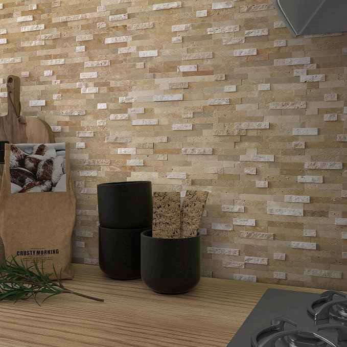 SUNWINGS 5-Sheet Peel and Stick Mosaic Natural 3D Stone Self Adhesive Marble Tiles, 11.5" x 10.7" Stick on Backsplash for Kitchen Bathroom Fireplace Vanity, Beige - Image 6