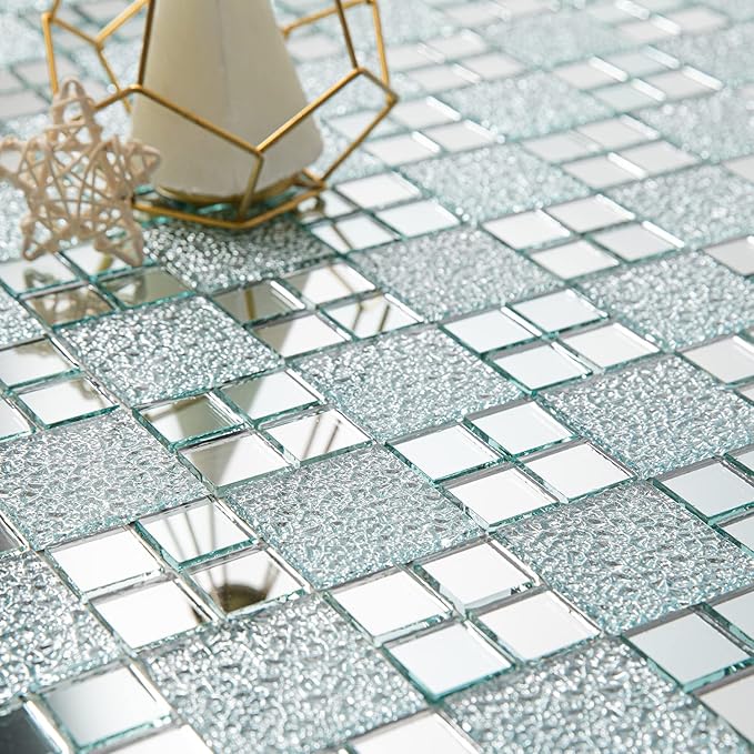 Lovdeco Mirror Peel and Stick Square Mosaic Tile for Kitchen Backsplash, 12" x 10", 6 Pieces, 5 SQ.FT. by Lovdeco
