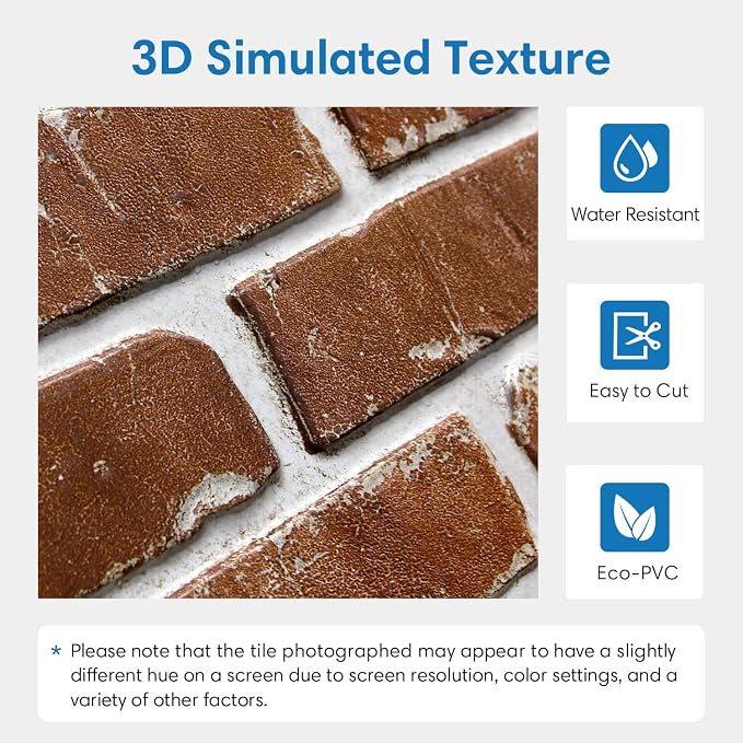 COMSTICKC 3D Faux Brick Wall Panels Peel and Stick, 10 Pcs 15.7" x 11.8" | Not Real Brick, Lightweight Thin PVC Wallpaper, Fake Brick Wall Sticker Covering for Quick DIY Wall Upgrades,Cover 12.9 sq ft - Image 3