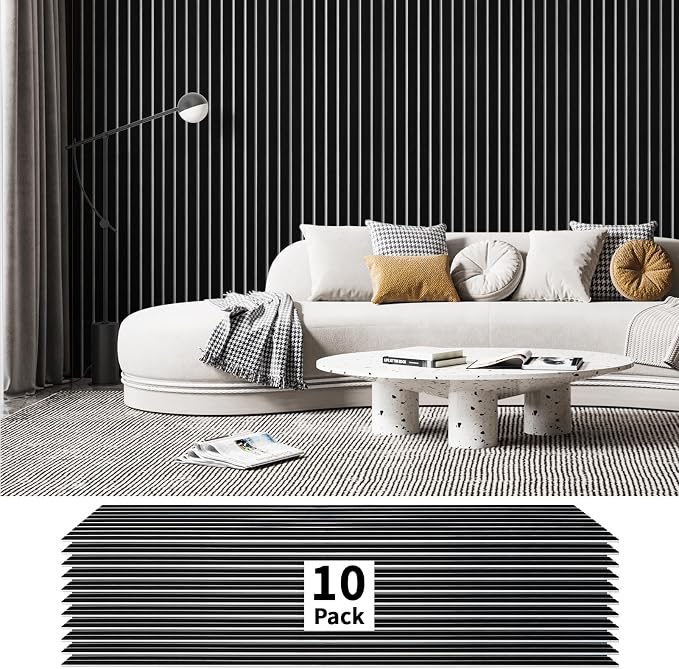 Art3dwallpanels 10 Pack Acoustic Panels, 48" X 12" X 0.43", Black and White | Soundproof Wall Panels, Self Adhesive, High Density Sound Absorbing, Acoustic Treatment for Recording Studio, Office by Art3dwallpanels