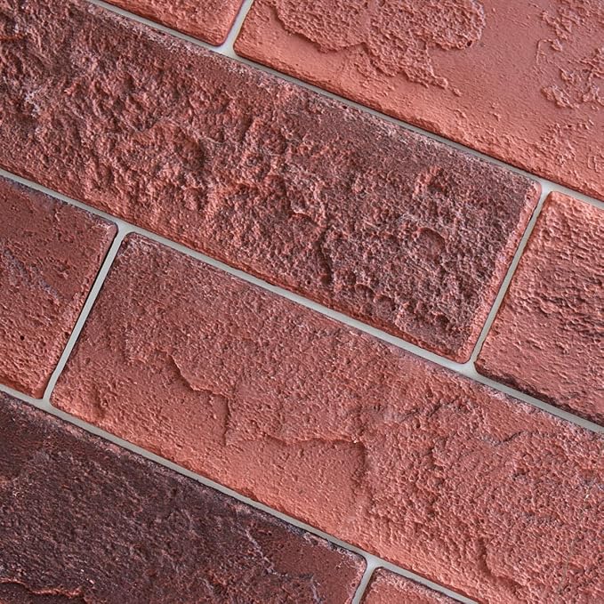 100 Vintage Red Faux Brick Wall Tiles, 3D Thin Brick Veneers for Bedroom, Bathroom, Kitchen, Fireplace and Fence Wall Panels (14.2 sq ft) by TORURAL