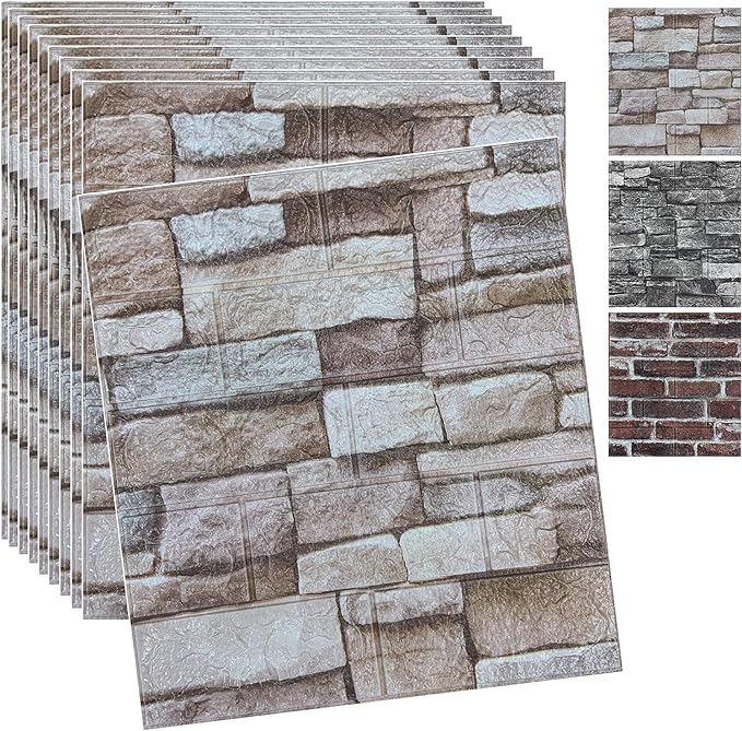 20PCS 3D Wall Panels Peel and Stick 3D Brick Wallpaper Peel and Stick Faux Stone Wall Panel Foam Brick Self-Adhesive Wallpaper(Rock,20pcs) by YLLYLL