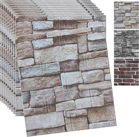 20PCS 3D Wall Panels Peel and Stick 3D Brick Wallpaper Peel and Stick Faux Stone Wall Panel Foam Brick Self-Adhesive Wallpaper(Rock,20pcs) by YLLYLL