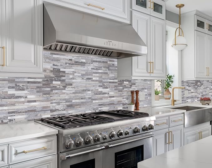 StyloVue 2 Sheets Peel and Stick Backsplash, Distressed Wood with Metal Silver Self Adhesive Wall Tiles Upgrade Your Kitchen Backsplash, RV, Fireplace - Image 2