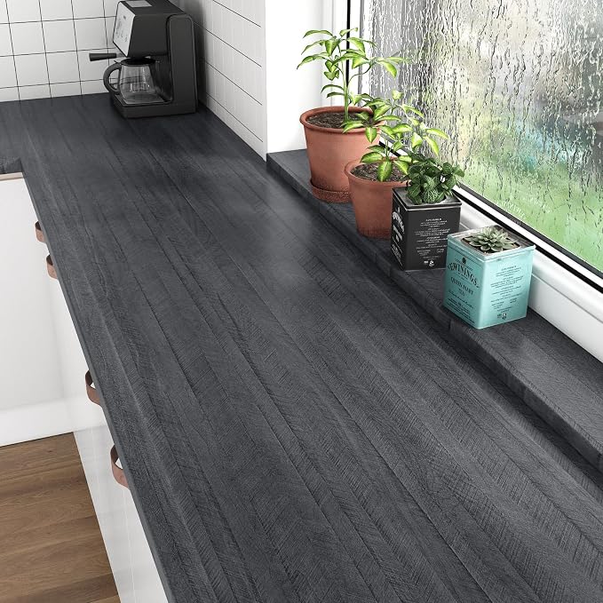 WESTICK Large Wood Contact Paper Peel and Stick Countertops Waterproof 36" x 118" Wood Grain Wallpaper Self Adhesive Countertop Contact Paper for Tables Cabinets Drawers Furniture Grey/Black - Image 2