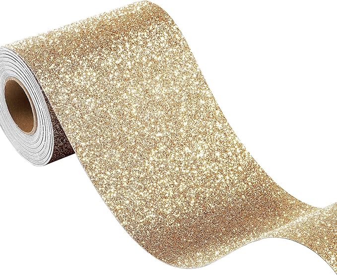 FunStick 4"x472" Champagne Gold Glitter Wallpaper Border Peel and Stick Wallpaper Borders for Bathroom Mirror Frame Border Wall Paper Border Stickers Self Adhesive Gold Glitter Contact Paper for Walls by FunStick