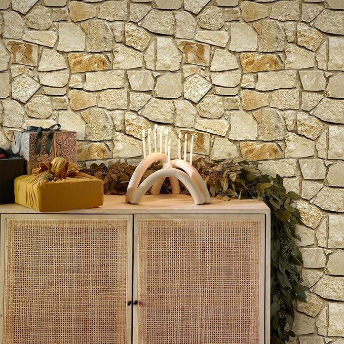 COMSTICKC 3D Faux Stone Wall Panels Peel and Stick Decorative Tiles | 12 Pcs 22.8" x 11.8", DIY UrltraLight PVC Fake Stone Wall Covering Stickers for Kitchen, Living Room, Covers 22.48 sq.ft - Image 2