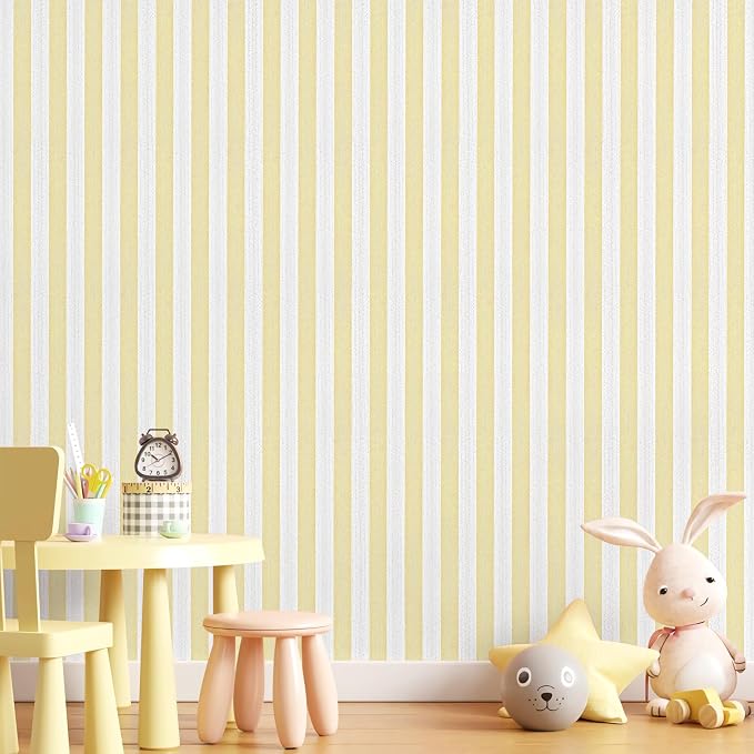 Yellow White Peel and Stick Wallpaper 15.7"x118" Modern Stripe Wallpaper | Self-adhesive Contact Paper for Cabinets Furniture Renovate Wall Covering - Image 7