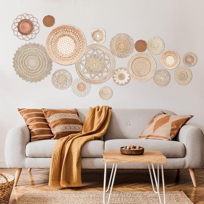 Glenmal 18 Pcs Boho Basket Wall Decals Round Wall Sticker Modern Decor Peel and Stick Decor Sticker Removable Boho Stickers Rustic Art for Bedroom Office, Stickers Only(Elegant Style) - Image 6