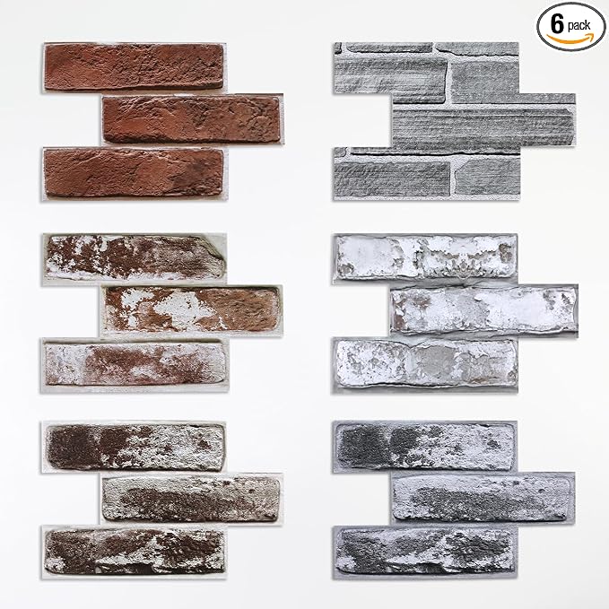 Commomy Sample Kit - 6 Pcs Large Brick & Stone 3D Wall Tiles 9.05 x 5.9 in by CommomyDecor