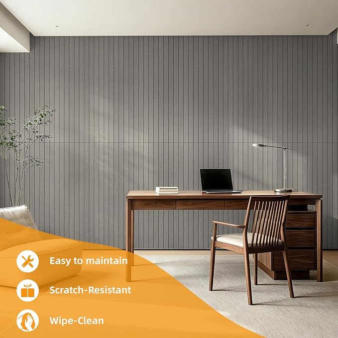 WOWSTAR 6-Pack Peel and Stick PVC Wood Slat Wall Panel，Thickened Wood Grain Wallpaper, 3D Wall Panels, 48" x15.74", Gray Washed Oak - Image 3