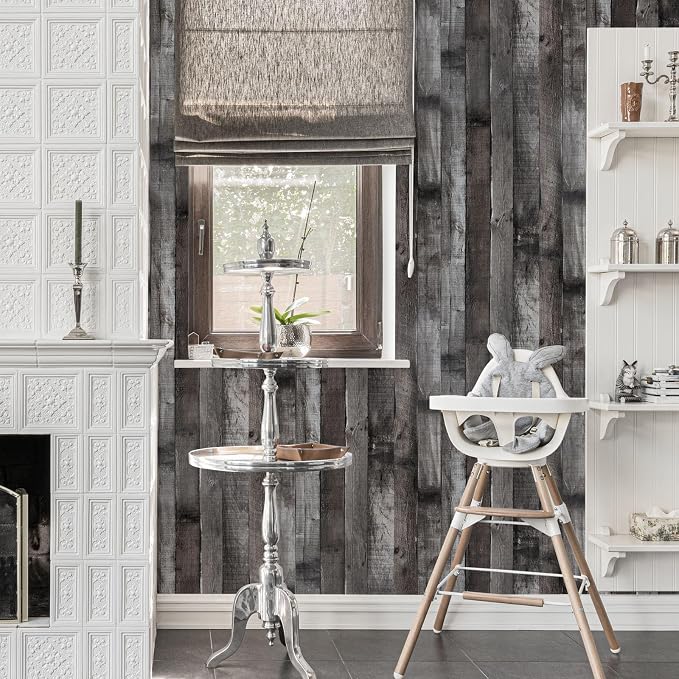 Peel and Stick Wood Wallpaper Grey/Black Vinyl 17.3"×472" Contact Paper Self Adhesive Thick Waterproof Self Adhesive for Cabinets liveroom - Image 2