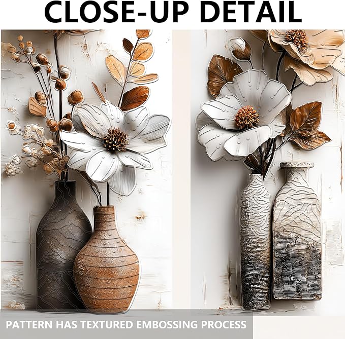 3D Plants Wall Stickers,3 PcsFloral Wall Decals with Embossed Lotus Petals and Ceramic Vase Elements, Peel and Stick Wall Murals Decor for Living Room Bedroom Dining Room - Image 6