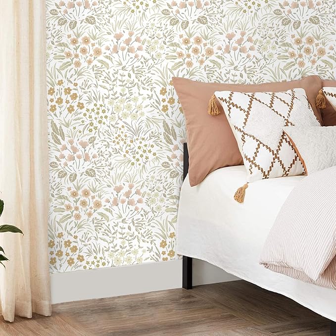 SOON AFTER Khaki Boho Neutral Floral Peel and Stick Wallpaper, 17.3" x 472" Removable & Waterproof Vinyl Wallpaper, Flower Self-Adhesive Contact Paper for Nursery Bedroom Cabinets - Image 5