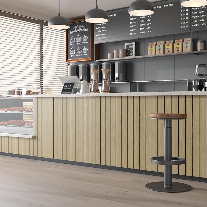 CHIHUT 3D Brown Wood Panels for Interior Walls Decor Acoustic Flexible Slat Wood Peel and Stick Wall Panels Roll Self Adhesive Decorative Foam Wall Paper for Kitchen Island Ceiling RV 12"x79" - Image 5