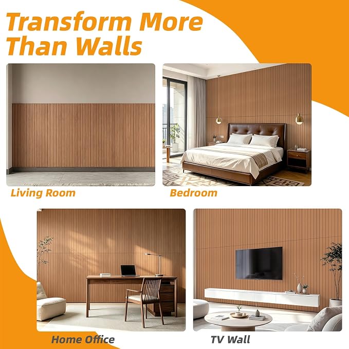 WOWSTAR 6-Pack Peel and Stick PVC Wood Slat Wall Panel，Thickened Wood Grain Wallpaper, 3D Wall Panels, 48" x15.74", Walnut - Image 9