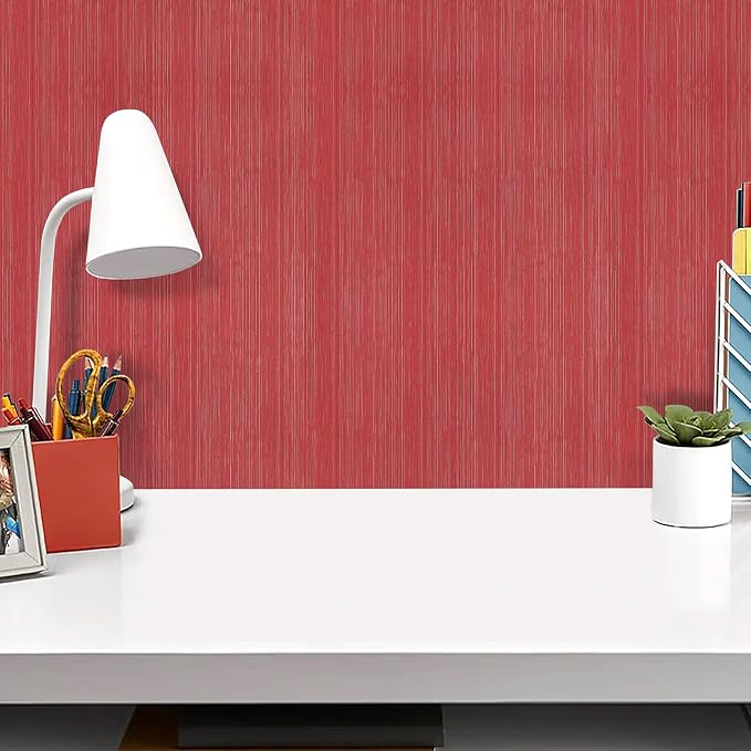 Burgundy Red Grasscloth Peel and Stick Wallpaper Texture Contact Paper 15.7"x120" Vintage Wallpaper Removable Waterproof Wall Paper for Room Walls Cabinets Furniture Drawers Desk - Image 4