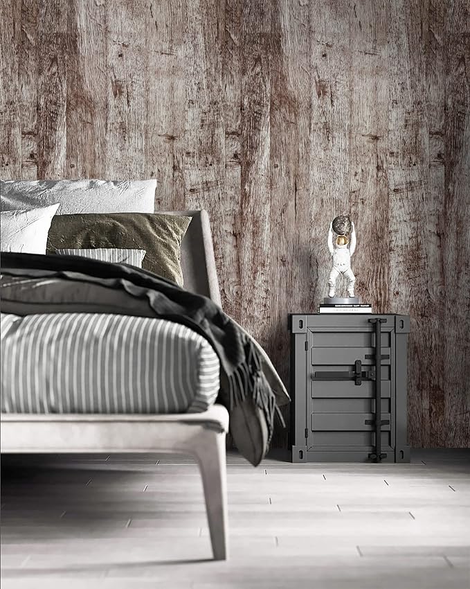 Dimoon 236"x17.7" Wood Stick and Peel Wallpaper Dark Grey Brown Wood Contact Paper Wood Wallpaper Removable Waterproof Wood Plank Rustic Self Adhesive Vintage Texture Desk Table Cabinet Vinyl Roll - Image 3