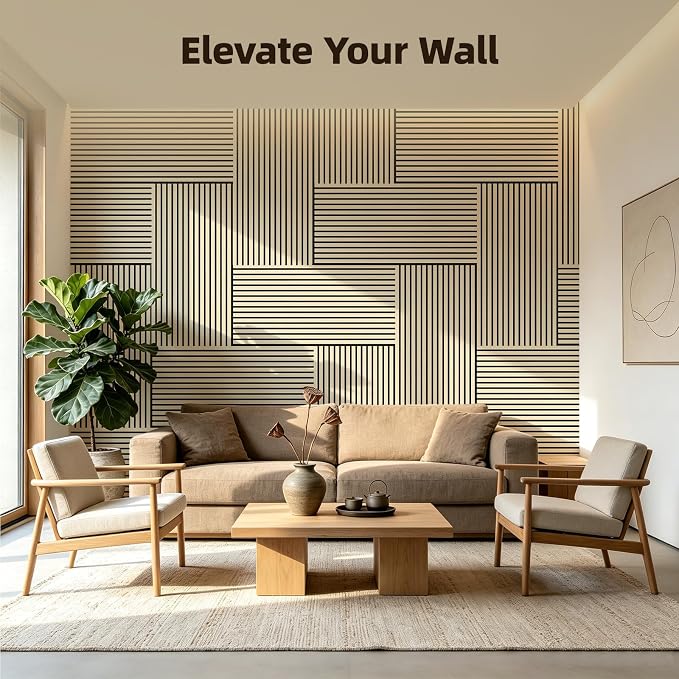 Vieshful 4-Pack Acoustic MDF Wood Slat Wall Panels for Flat & Curved Walls | 23.6"x47.2" Sound Absorbing Wall Panels for Living Room, Columns, TV Wall & Interior Decor, Natural Oak - Image 8
