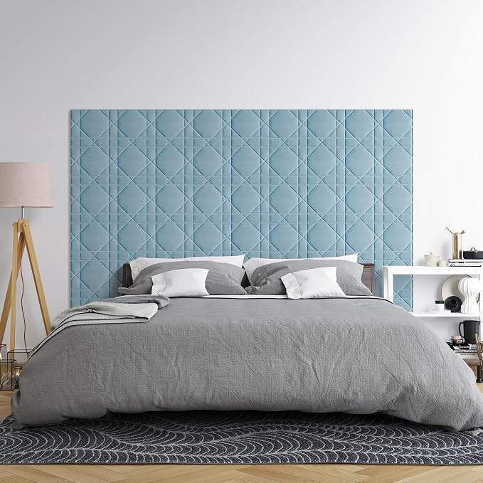 Velvet 3D wall Panels for Interior wall Decor Peel and Stick, Soundproof Geometric Textured 3D Wall Panels for Living Room, Bedroom, TV Background 17.7" x 17.7" 12pcs (Sky Blue) - Image 6