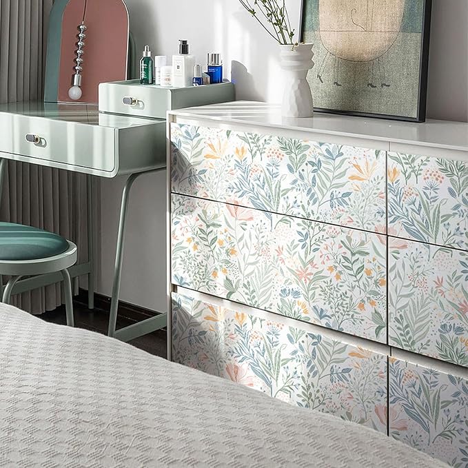 Fititem Floral Peel and Stick Wallpaper Boho Modern Wall Paper 17.3”×591” | Wildflower Self Adhesive Contact Paper for Cabinet Fun Nature Removable Waterproof Wallpaper for Bathroom Kids Bedroom Decor - Image 7