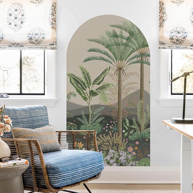 Large Jungle Green Tropical Arch Wall Decals Peel and Stick 63"x 34.2" | Botanical Tropical Landscape Wall Sticker Earth Tones Woodland Wall Decal Accent Bed Art Decor for Bedroom Living Room - Image 3