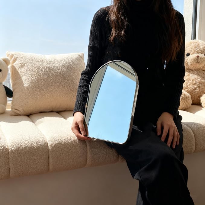 Funly mee Arched Wall Mirror, Wall-Mounted Plastic Mirror, for Bathroom and Vanity (Sliver, 11.8 x 15.8) - Image 3
