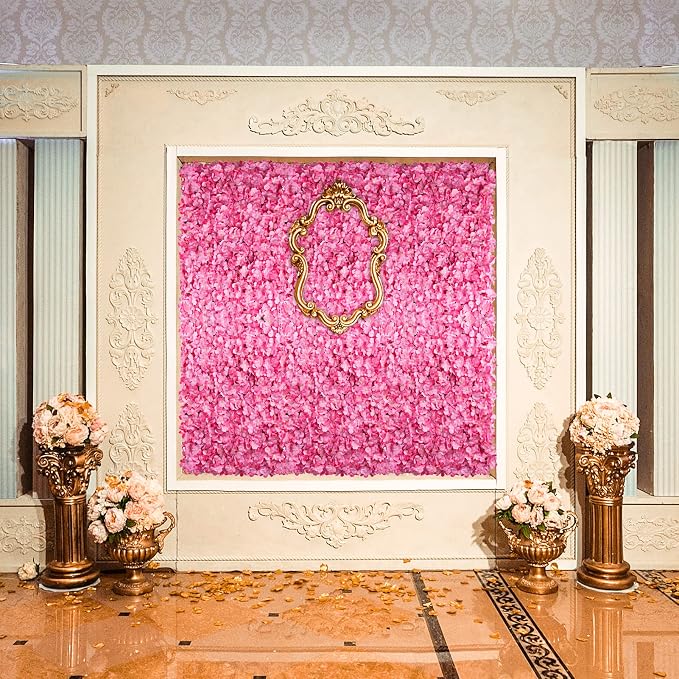 BLOSMON Pink Flower Wall Panel Backdrop Decor, 12 Pcs, 24 x 16 Inch | Hydrangea Artificial Flower Backdrops, for Wedding, Party, Bridal Shower, Hanging Fake Silk Floral Panels for DIY Decor - Image 7