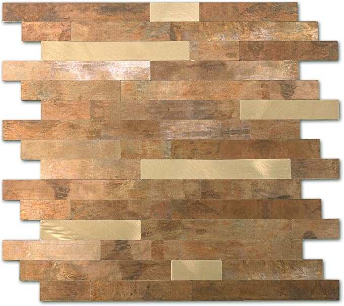 Yipscazo Peel and Stick Stone Metal Backsplash, Stick on Tiles for Backsplash Kitchen (20 Pack, Copper) by Yipscazo