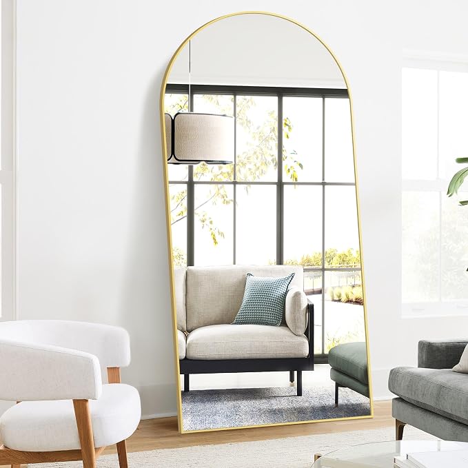 Arched Full Length Mirror, 75"x35" Standing Body Mirror for Wall, Gold - Image 6