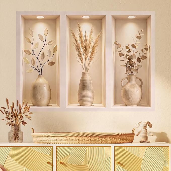 3D Pampas Grass Plant Wall Sticker Arch Niche – Modern Botanical Wall Decal | Self-Adhesive 3D Effect Wall Art for Living Room, Bedroom, Office, Boho Home Decor - Image 5