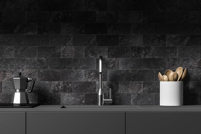 StyloVue 100 Pieces Peel and Stick Backsplash for Kitchen, 3" x 6" PVC Subway Tile 2026 Upgraded Graphite Stone Backsplash Stick on Tile Elevate Kitchen Fireplace RV - Image 8
