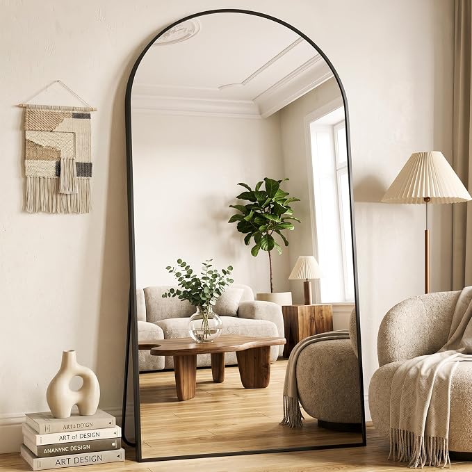 77"x38" Arched Full Length Mirror, Full Body Floor Mirror, Black - Image 3