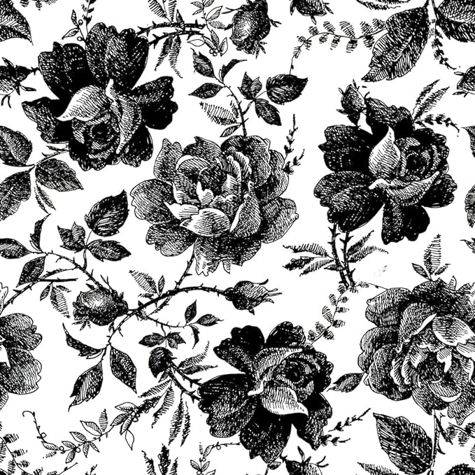Black and White Peony Floral Rose Vintage Flowers Modern Peel and Stick Wallpaper Wall Decor Self Adhesive Wall Paper Stick on Easy Peel Off Contact Paper for Renter Bedroom Apartment by VistaPalette
