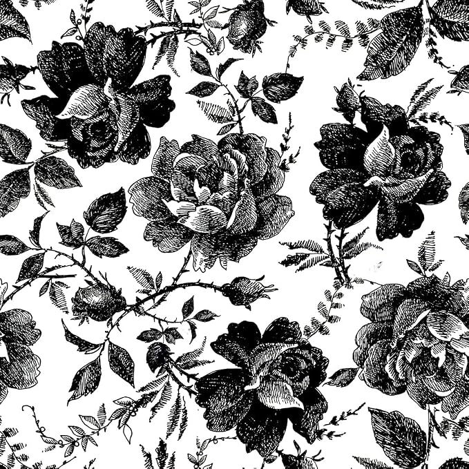 Black and White Peony Floral Rose Vintage Flowers Modern Peel and Stick Wallpaper Wall Decor Self Adhesive Wall Paper Stick on Easy Peel Off Contact Paper for Renter Bedroom Apartment by VistaPalette