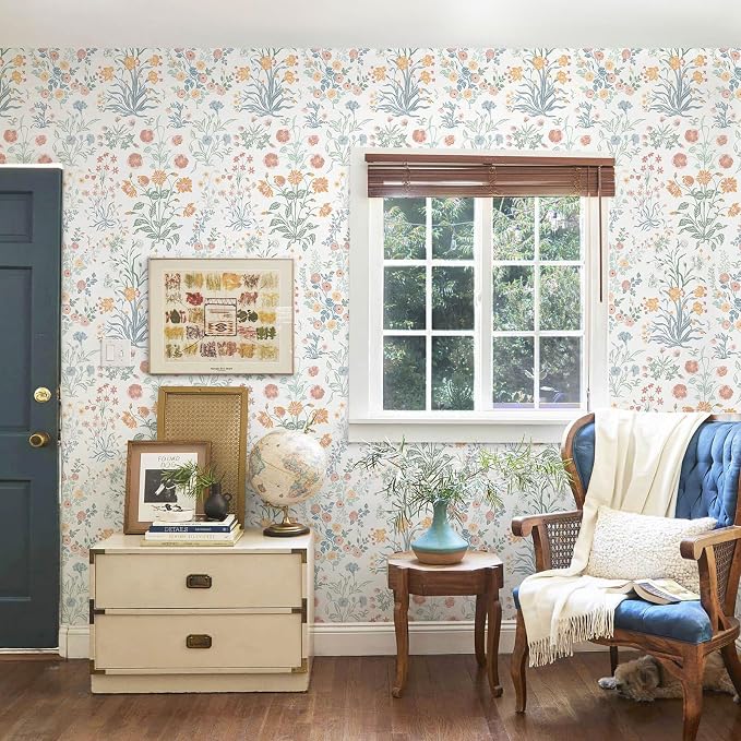 Floral Peel and Stick Wallpaper Vintage Wallpaper Colorful Wall Paper Wildflower Contact Paper for Cabinets Vinyl Renter Friendly Waterproof Self-Adhesive Bathroom Kitchen Bedroom 78.7"×17.3" - Image 6