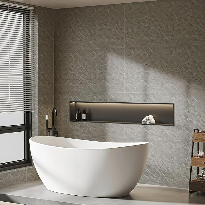 WADLE Peel and Stick Tile Shower Waterproof Marble Tiles Wall Panels, 23.62"x23.62" Self-Adhesive Backsplash Tile, 20 Pack Gray - Image 4