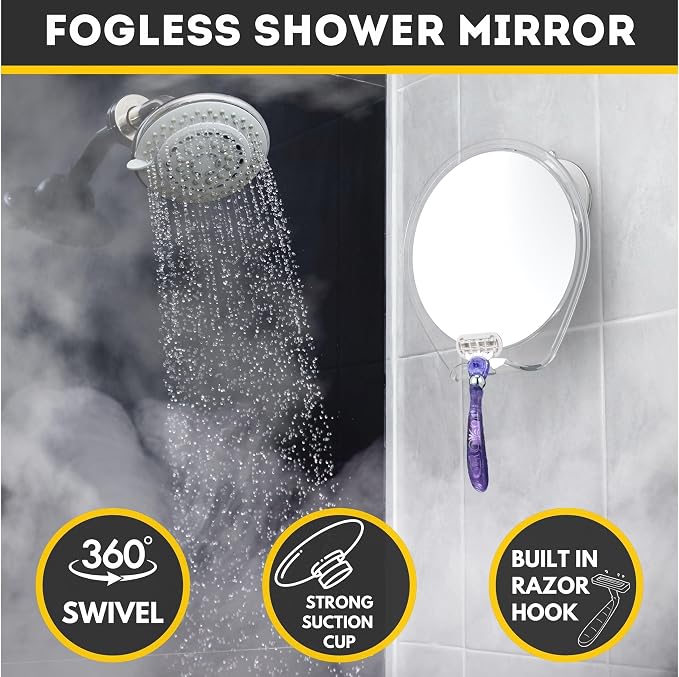 HONEYBULL Fogless Shower Mirror for Shaving with Suction Mount, White Large - Image 3