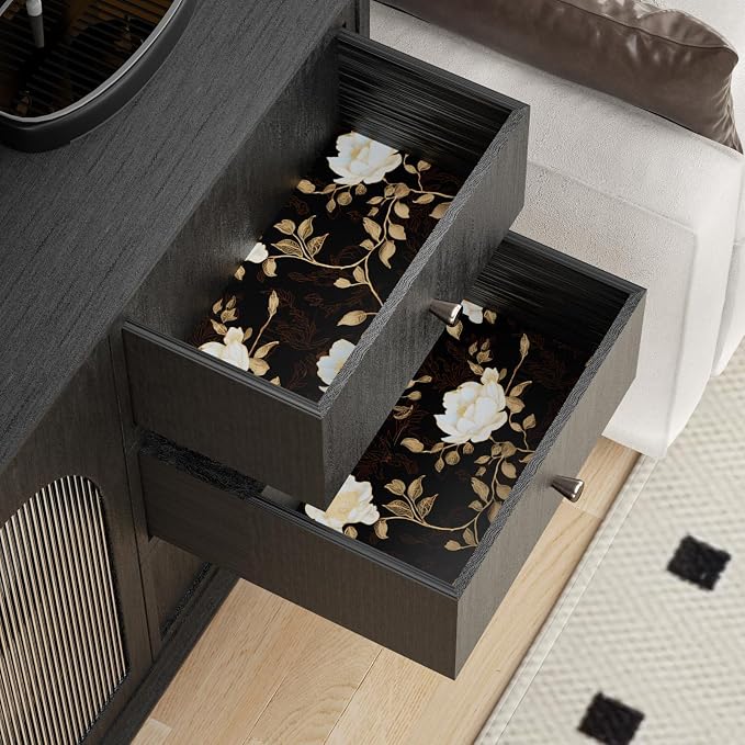 Laatse Vintage Dark Black Golden Floral Wallpaper Peel and Stick 17.5"x393" | Self Adhesive/Removable/Waterproof/Thick Vinyl Contact Paper for Bathroom Bedroom Shelf Cabinet Drawer,Prepasted,Easy Peel - Image 9
