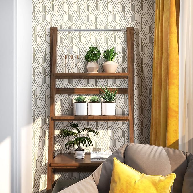 MelunMer Geometric Contact Paper Peel and Stick Wallpaper Gold 17.7”×591” | Self Adhesive, Removable Wallpaper for Bedroom/Bathroom Waterproof, Modern Contact Paper for Cabinets Liner Easy to Install - Image 4