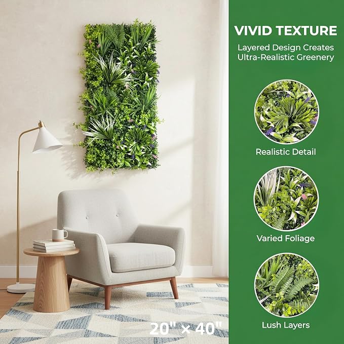 Artificial Greenery Wall, 40''x 20'' Plant Panels, UV-Anti Faux Grass Wall | 3D Green Backdrop, Garden Privacy Fence Screen, Boxwood Hedge Leaf Covering, Indoor/Outdoor/Balcony/Patio Green Wall Decor - Image 2