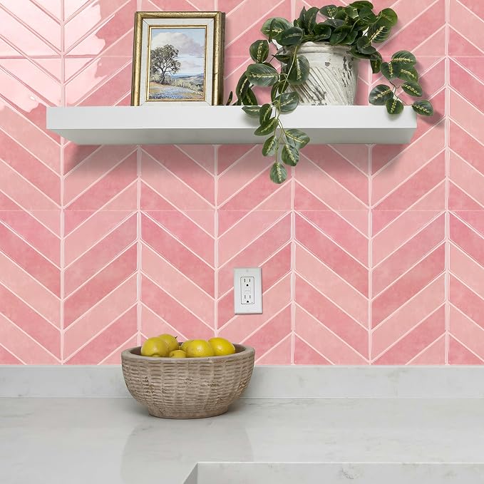 Select 5 Pack Peel and Stick Backsplash Chevron Tiles, 12x12 in, Pink | Extra Thick 3D Wall Panels, Heat & Water Resistant, Easy DIY Kitchen, Bathroom, Laundry, Fireplace & Rental Home Wall Décor - Image 6