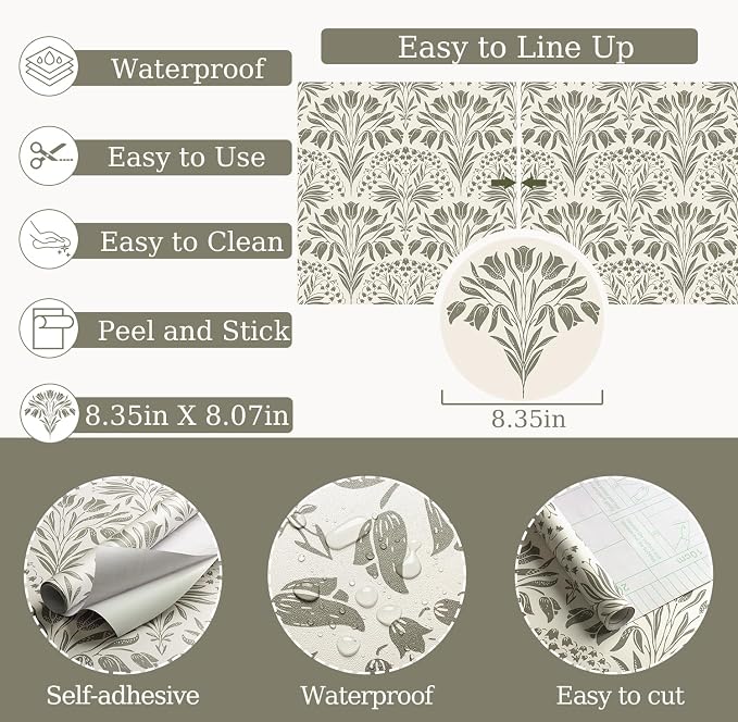 Vintage Tulip Floral Peel and Stick Wallpaper Retro Gray Contact Paper | 17.3in X 118in Tulip Flowers Self Adhesive Wallpaper Dark Botanical Removable Wallpaper for Bedroom Accent Wall Decor - Image 4