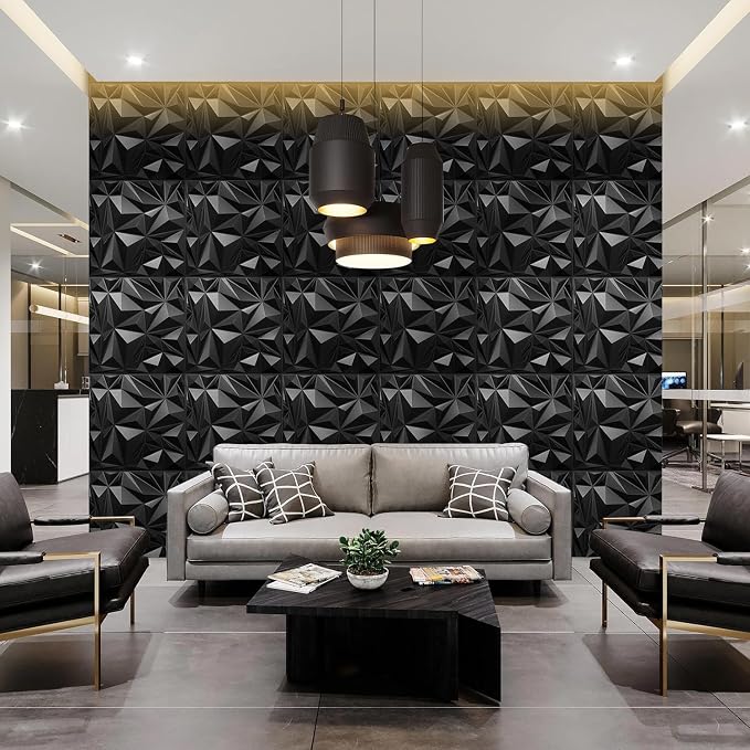 STICKGOO 3D Wall Panels, Black Diamond Design, 12 Pack, 19.7''x19.7'' | Accent Wall Panels for Interior Wall Decor, Living Room Lobby Bedroom TV Backdrop, Cover 32.4 Sq.Ft - Image 2